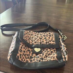 Betsey Johnson Brown and Black Crossbody Bag with Leopard Print